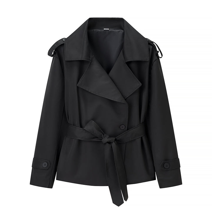 Damen nan Kurz-Trenchcoat mit Taillengürtel, doppelreihiger Knopfleiste und Schulterpatten Drune