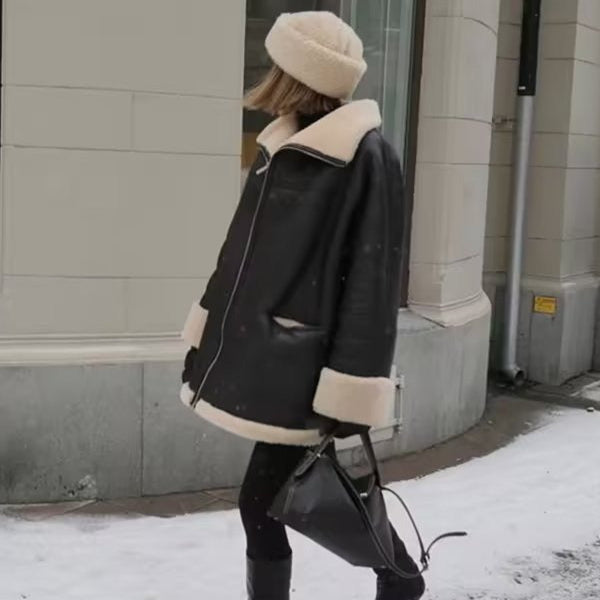 Drune | Damen Kunstlederjacke mit gemütlichem Futter