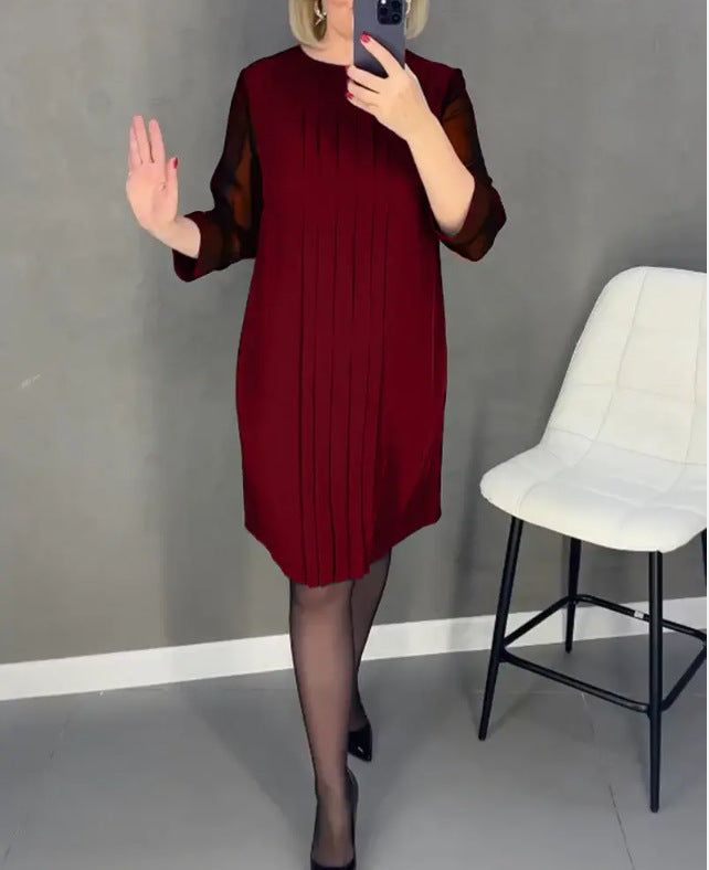 Damen Maxikleid mit elegantem Faltenwurf und transparenten Ärmeln Drune
