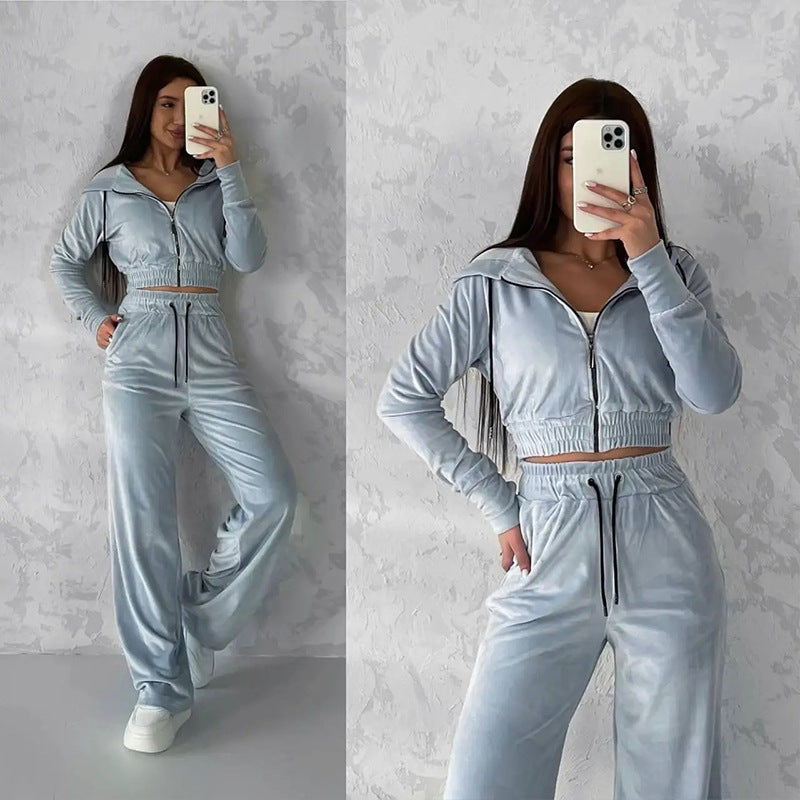 Damen Sportlicher Velours Jogginganzug Drune
