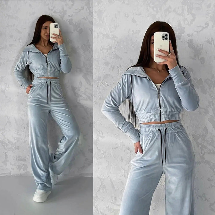 Damen Sportlicher Velours Jogginganzug Drune