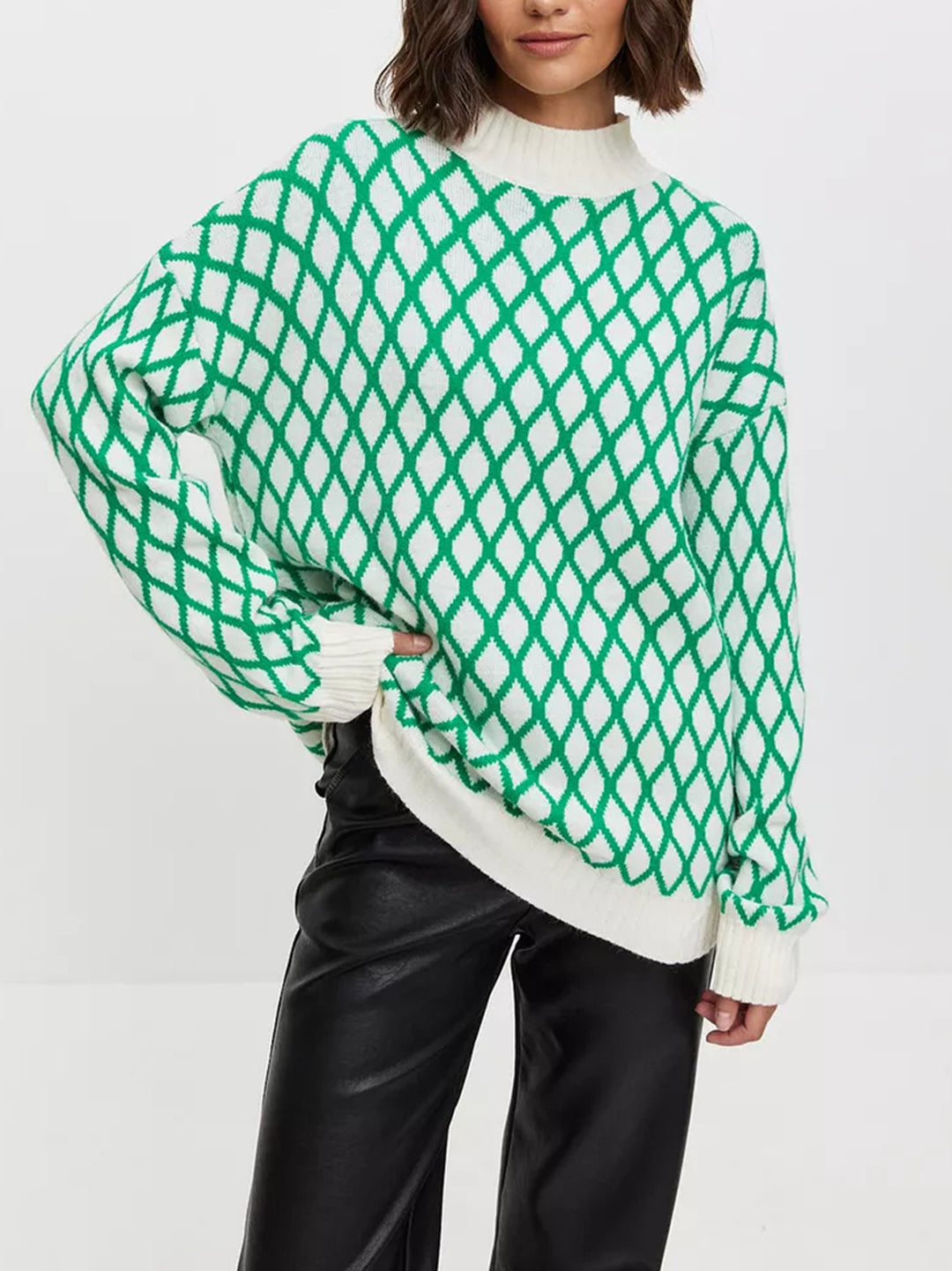 Damen gestrickter Pullover mit modernem Rautenmuster und innovativem Schnitt Drune