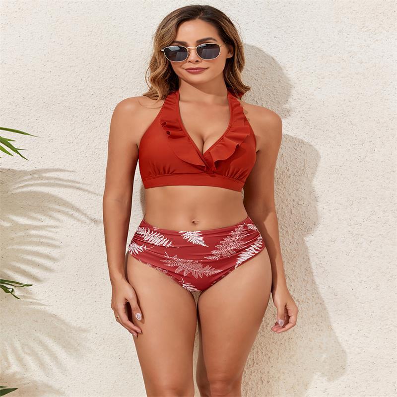Damen Bikini-Set mit Volant-Top und hochgeschnittenem Slip Drune