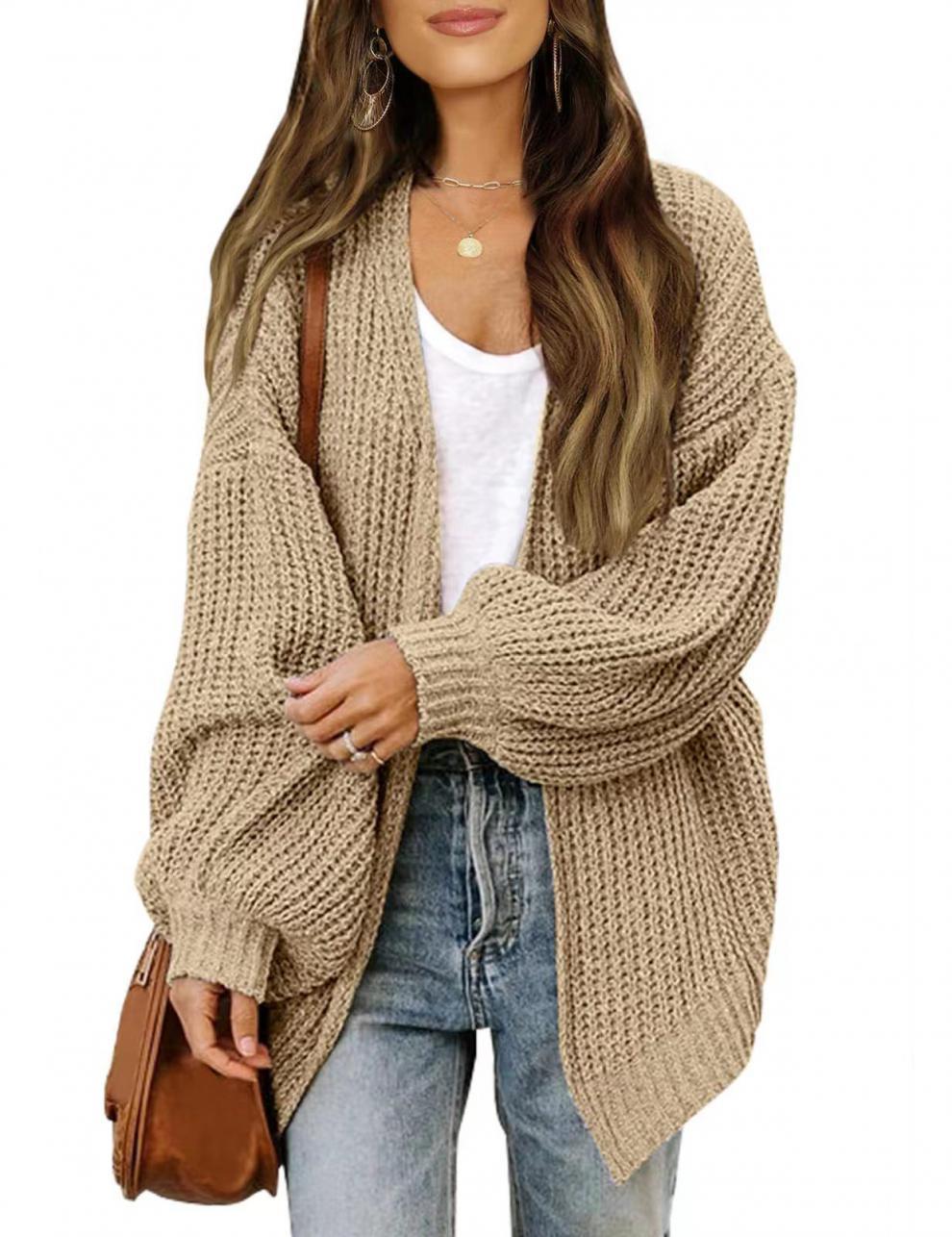 Damen luftige Strickjacke mit oversized Passform und tiefem V-Ausschnitt Drune