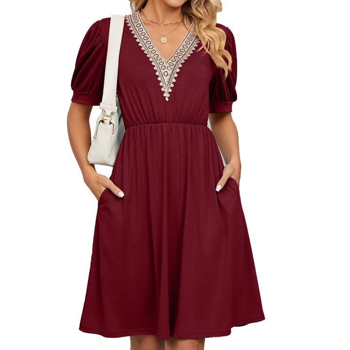 Damen Midikleid mit elegantem V-Ausschnitt und Rüschendetails Drune