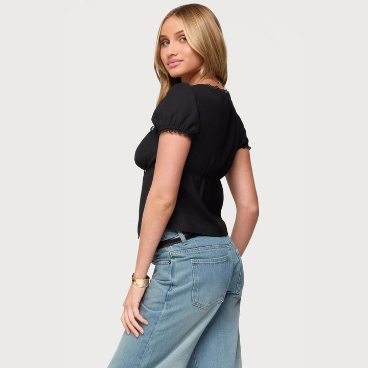 Damen Crop-Oberteil mit Spitzenbesatz und Schnürdetail Drune