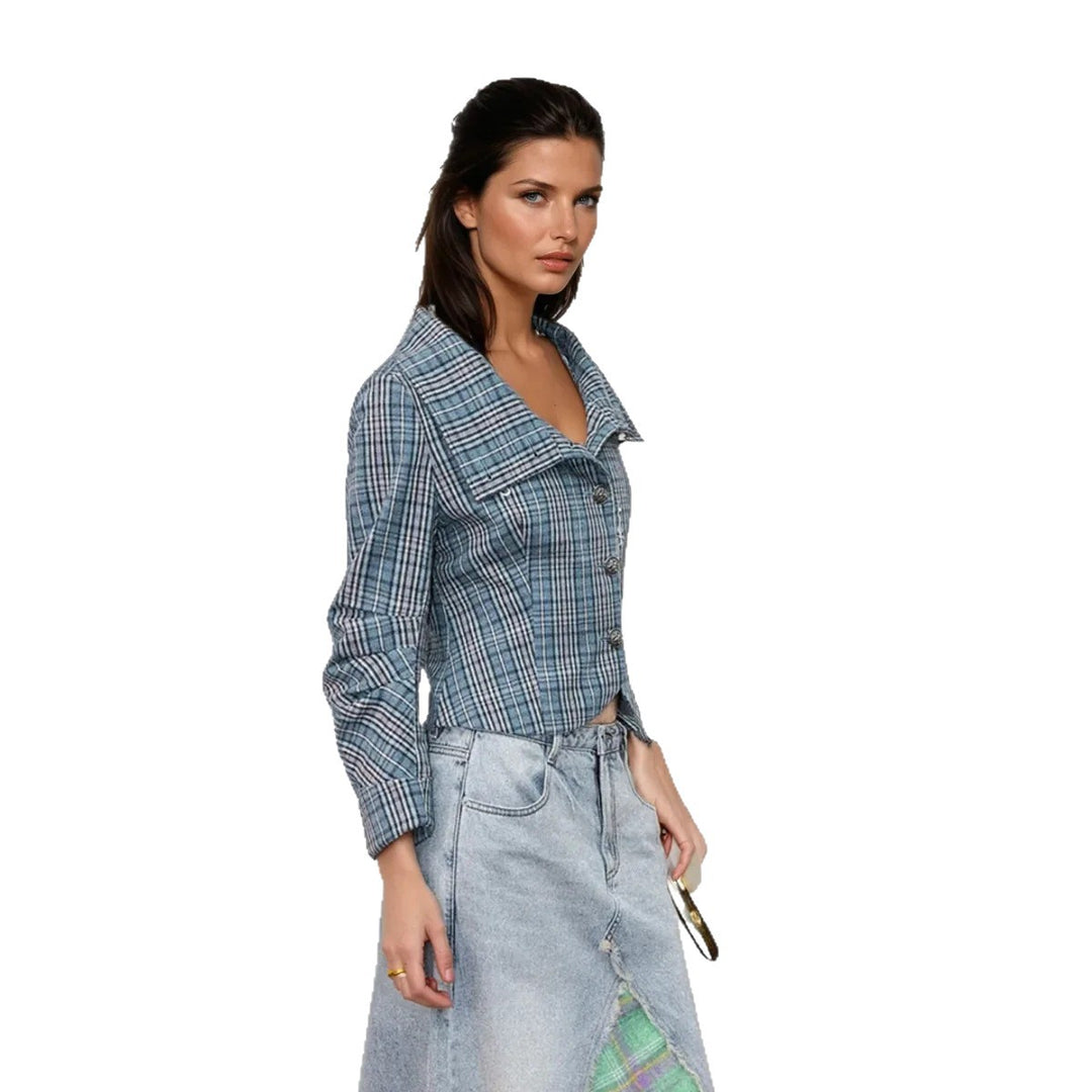 Damen Karierte Blousonjacke mit hohem Kragen und einzigartigen Details Drune
