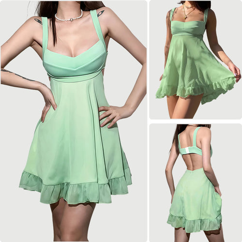 Damen Freizeitkleid mit schwingendem Rock und verführerischem V-Ausschnitt Drune