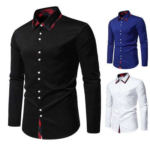 Herren elegantes Langarmhemd mit kreativem Kragen und kontrastierenden Details Drune