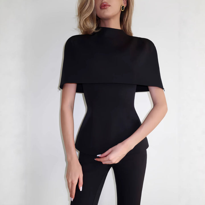 Damen Elegantes Oberteil mit schickem Cape-Ausschnitt und figurbetontem Design Drune