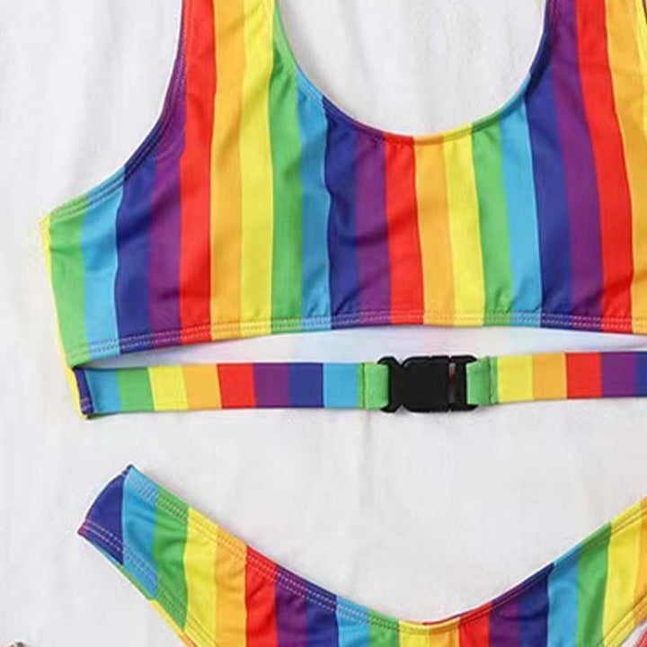 Damen Triangel-Bikini mit verstellbaren Trägern und buntem Streifenmuster Drune