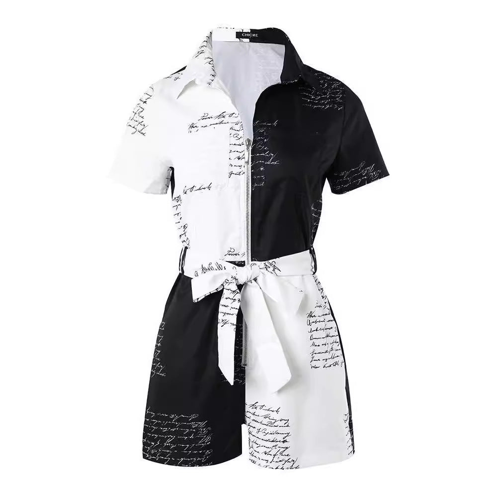 Damen Modischer Jumpsuit mit Schriftzug-Design und tailliertem Schnitt Drune