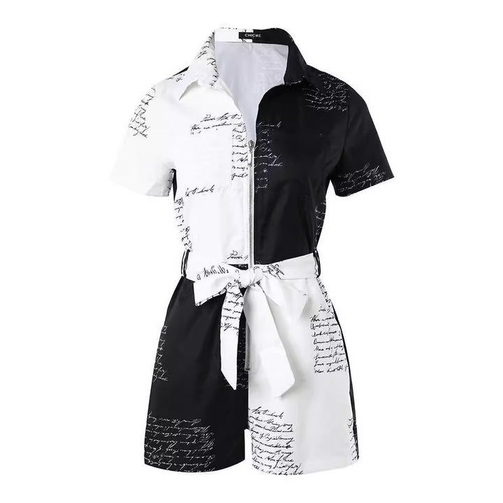 Damen Modischer Jumpsuit mit Schriftzug-Design und tailliertem Schnitt Drune