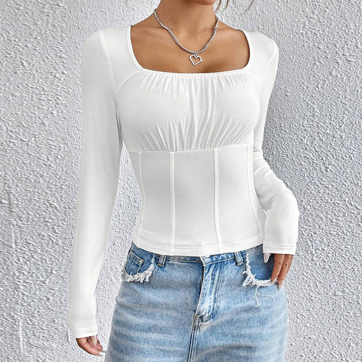 Damen Langarmshirt mit quadratischem Ausschnitt und figurschmeichelndem Design Drune