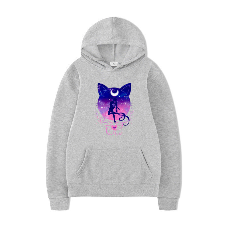 Damen Kapuzenpullover mit künstlerischem Katzenmotiv und bequemer Passform Drune