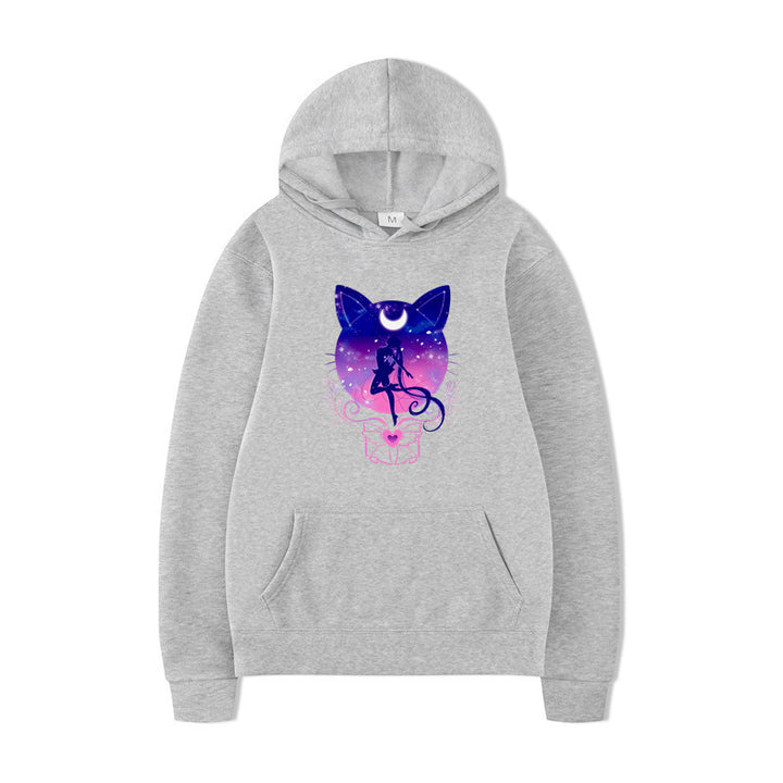 Damen Kapuzenpullover mit künstlerischem Katzenmotiv und bequemer Passform Drune