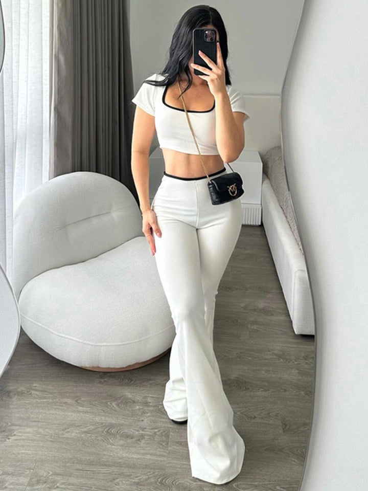 Damen modisches Crop-Top mit tailliertem Schnitt und weiter Hose Drune