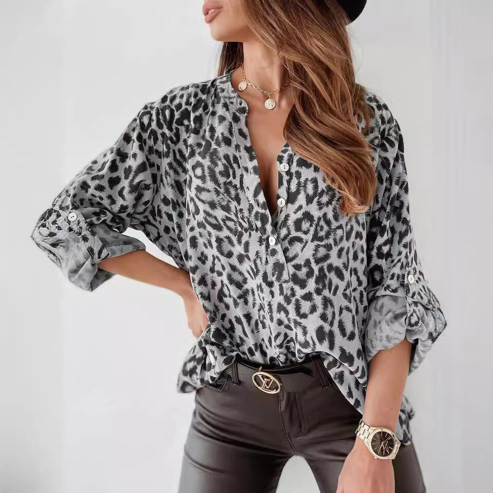 Damen Bluse im eleganten Animal-Print mit Raffungen Drune