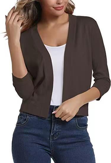 Damen nan offener Kurzcardigan mit dreiviertelärmeln und elastischem Saum Drune