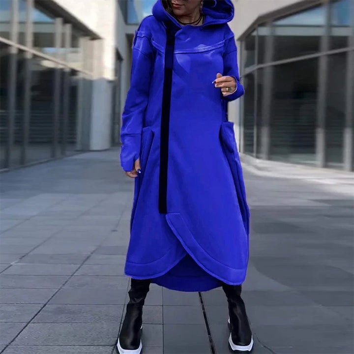 Damen modischer Kapuzenmantel mit seitlichen Taschen und asymmetrischem Saum Drune
