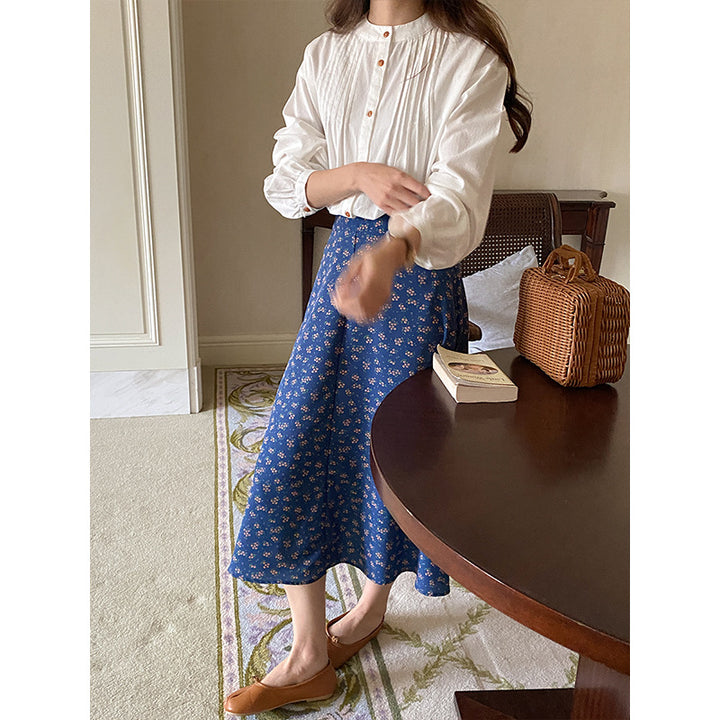 Damen Midi-Rock mit floralem Muster und elastischem Bund Drune