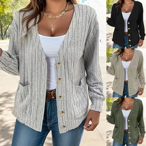 Damen Strickjacke mit Knopfleiste und seitlichen Taschen Drune