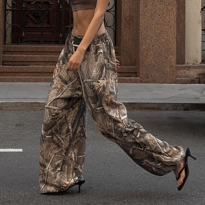 Damen Cargo-Style Hose mit weit geschnittenem Bein und einzigartigem Camouflage-Muster Drune