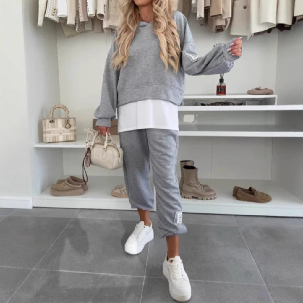 Damen lässiges Hoodie-Set mit elastischem Bund und voluminösen Ärmeln Drune