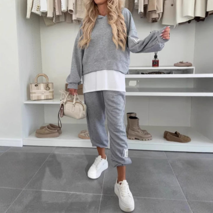 Damen lässiges Hoodie-Set mit elastischem Bund und voluminösen Ärmeln Drune