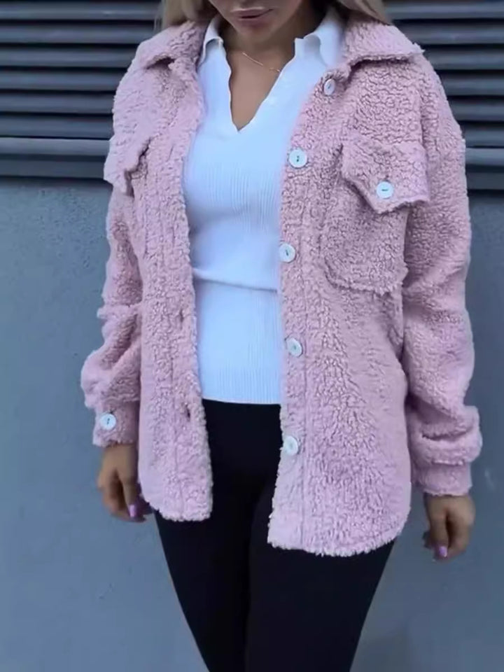 Damen lässige Fleecejacke mit praktischen Taschen und Knopfdetails Drune