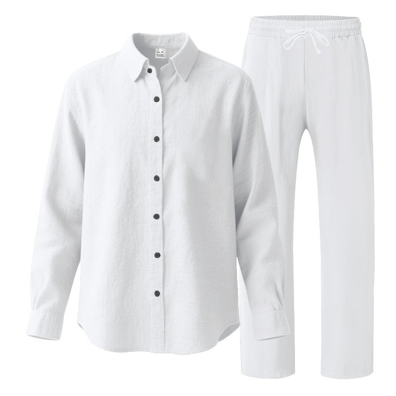 Damen nan komfortables Lounge-Set mit oversized Hemdbluse und elastischer Kordelzug-Hose Drune