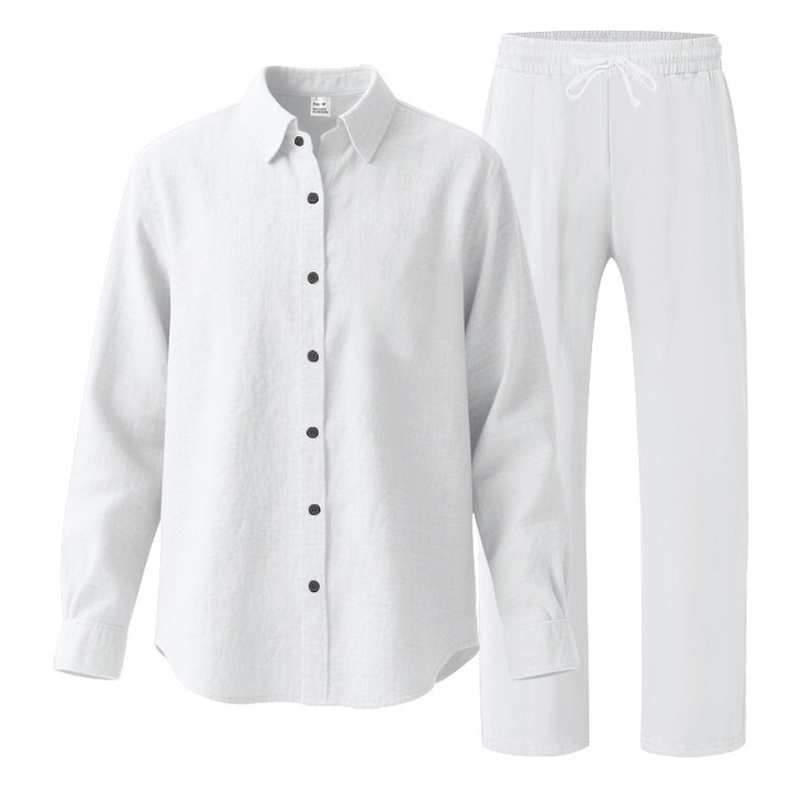 Damen nan komfortables Lounge-Set mit oversized Hemdbluse und elastischer Kordelzug-Hose Drune
