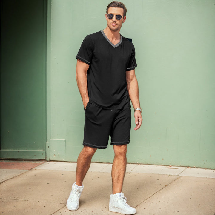 Herren lässiges Freizeit-Set aus atmungsaktivem Material mit modernem V-Ausschnitt Drune
