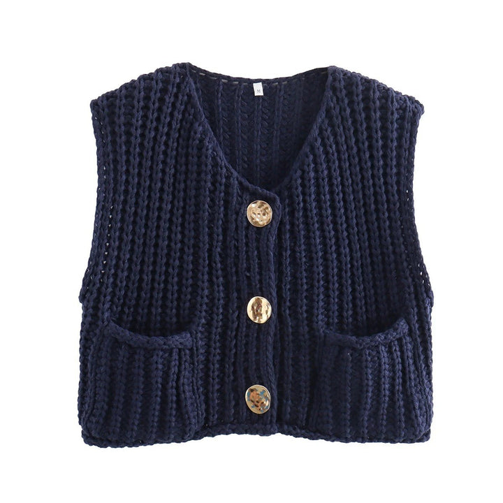Damen Strickweste mit Knöpfen und Taschen Drune