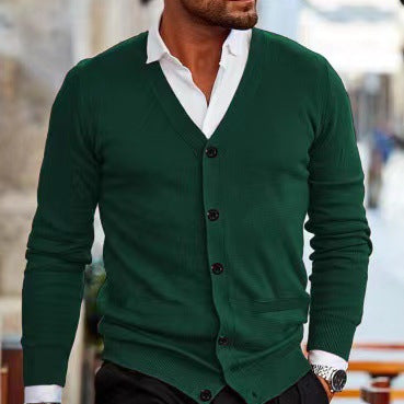 Herren nan Feinstrick V-Ausschnitt Cardigan mit Knopfleiste und Eingrifftaschen Drune
