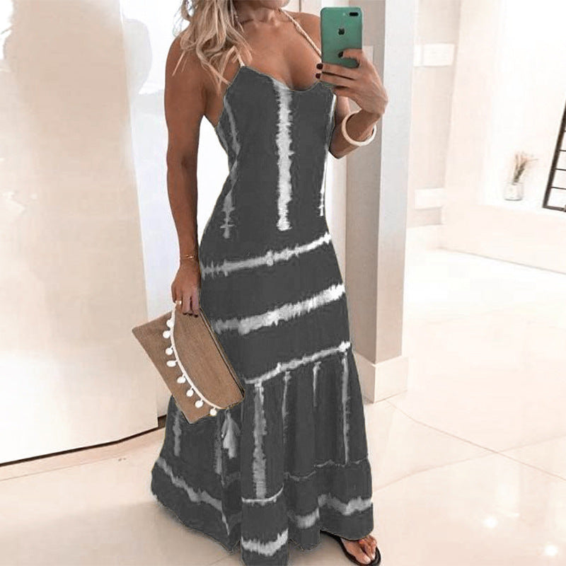 Damen Spaghetti-Träger Maxikleid mit Floreszenz-Details Drune
