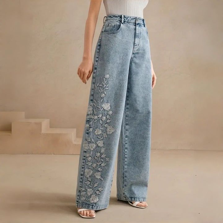 Damen Weitgeschnittene Jeans mit floralem Stickdesign Drune