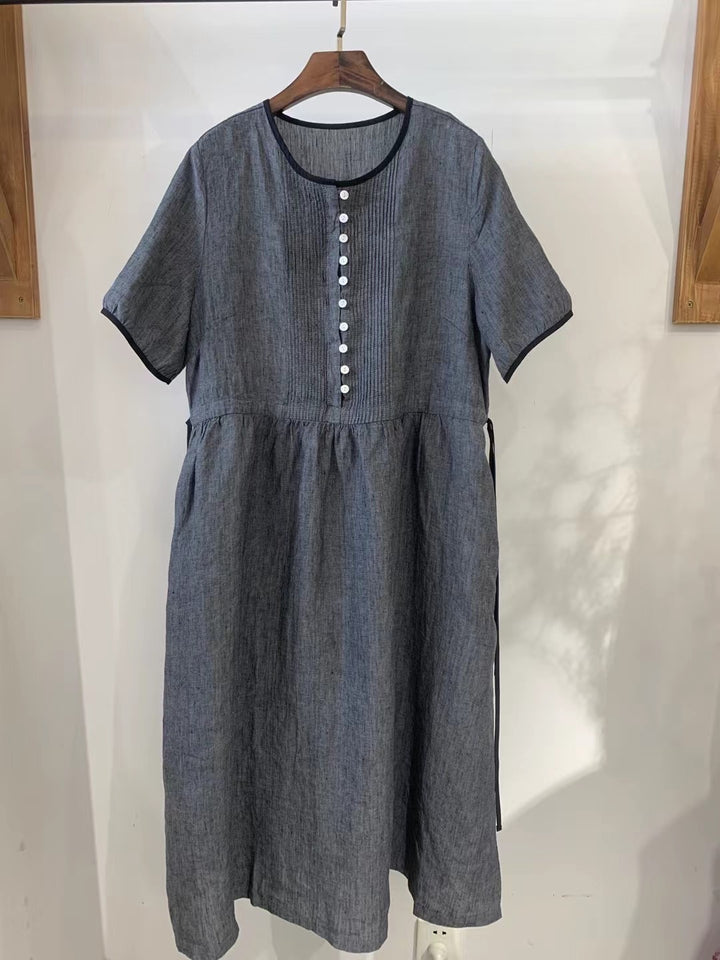 Damen Freizeit Kurzarm Hemdblusenkleid Drune