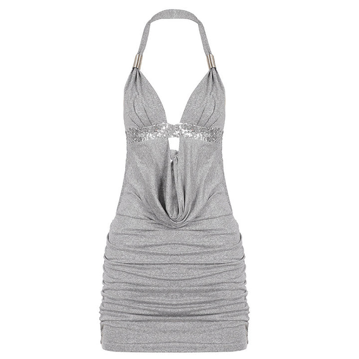 Damen Elegantes Halterkleid mit Raffungen und funkelnden Akzenten Drune