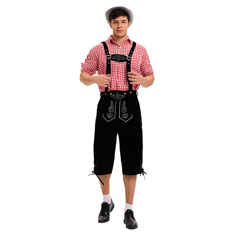 Herren nan traditionelle Trachtenlederhose mit verstellbaren Trägern und stickierter Vorderpasse Drune