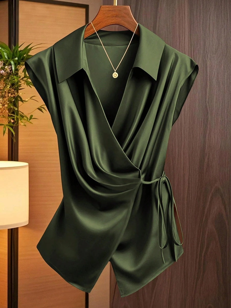 Damen elegante Wickelbluse mit femininer Drapierung und Schalkragen Drune