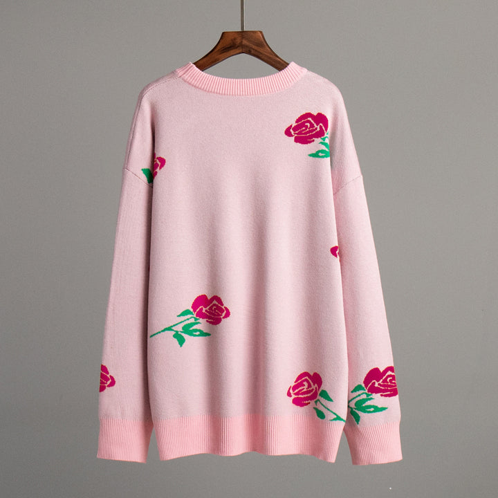Damen weicher Strickpullover mit floralem Design Drune