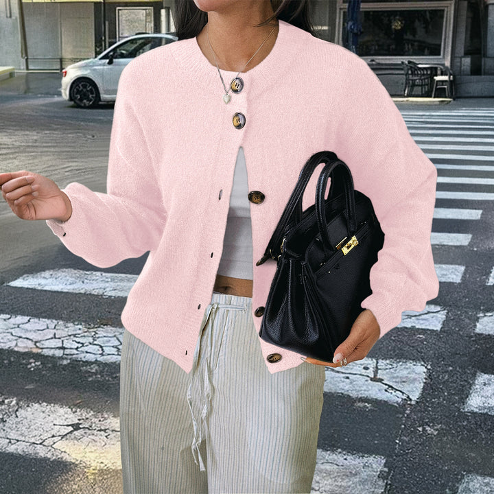 Damen nan kuscheliger Oversize-Strickcardigan mit Hornknopf-Leiste und Rundhalsausschnitt Drune