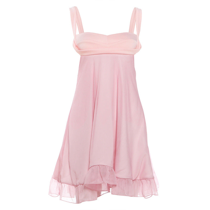Damen Chiffonkleid mit fließendem Saum und herzförmigem Ausschnitt Drune