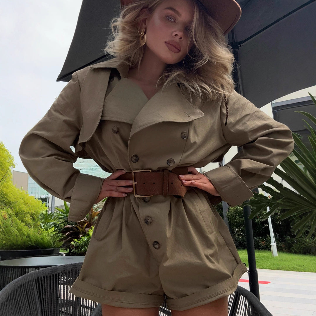Damen Kurzjacke mit Gürtel und Knopfverschluss Drune
