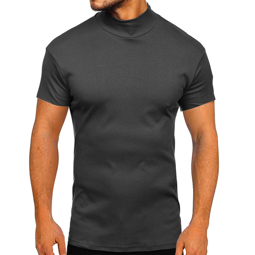 Herren modernes Kurzarm-T-Shirt mit stehendem Kragen und strukturiertem Design Drune