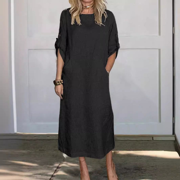 Damen lässiges Midi-Kleid mit praktischen Taschen Drune