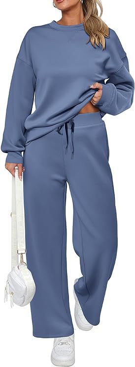 Damen nan zweiteiliges French-Terry Lounge-Set mit oversized Rundhals-Pullover und weitem Highwaist-Jogger Drune