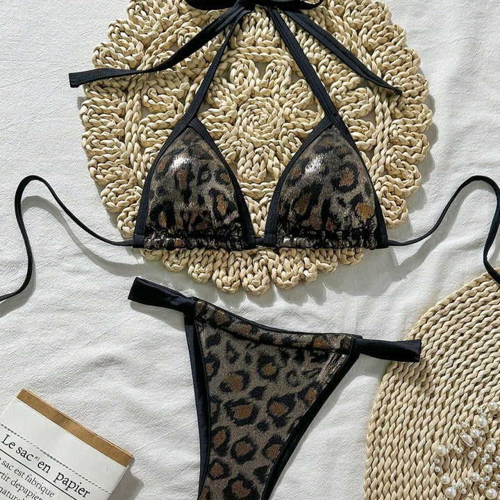 Damen Triangel-Bikini mit modischem Leo-Design und verstellbaren Trägern Drune