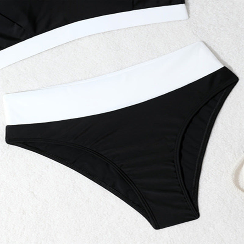 Damen Sport-Bikini-Set mit modisch angeschnittenem Oberteil und hohem Taillenslip Drune